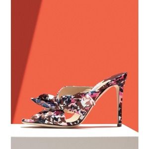 Jimmy Choo Keely Printed Bow 100mm Slide Sandal in Dahlia/Brown
